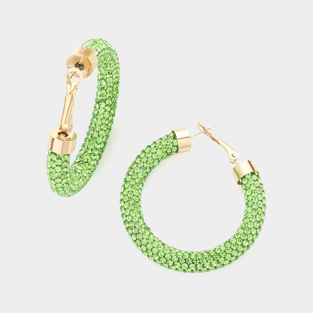 Madeline Love Green Clear Stone Detail Rhinestone Pave Half Hoop Earrings
