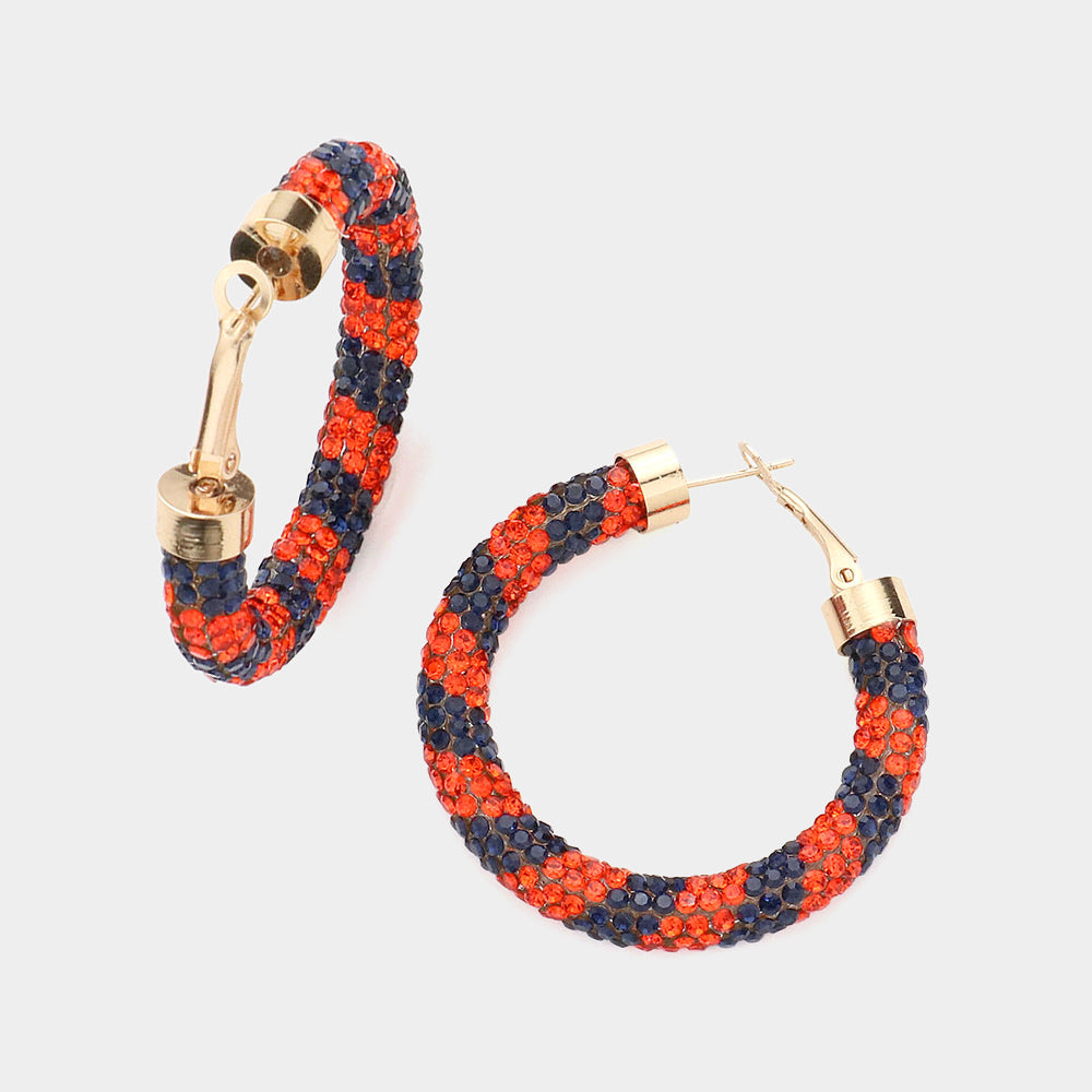 Madeline Love Multi, Orange Clear Stone Detail Rhinestone Pave Half Hoop Earrings