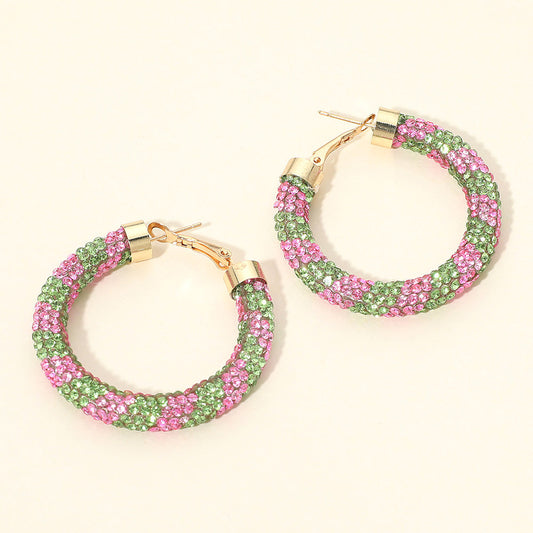 Madeline Love Pink&Green Two Tone Bling Studded Hoop Earrings