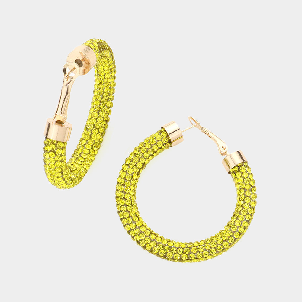 Madeline Love Yellow Clear Stone Detail Rhinestone Pave Half Hoop Earrings