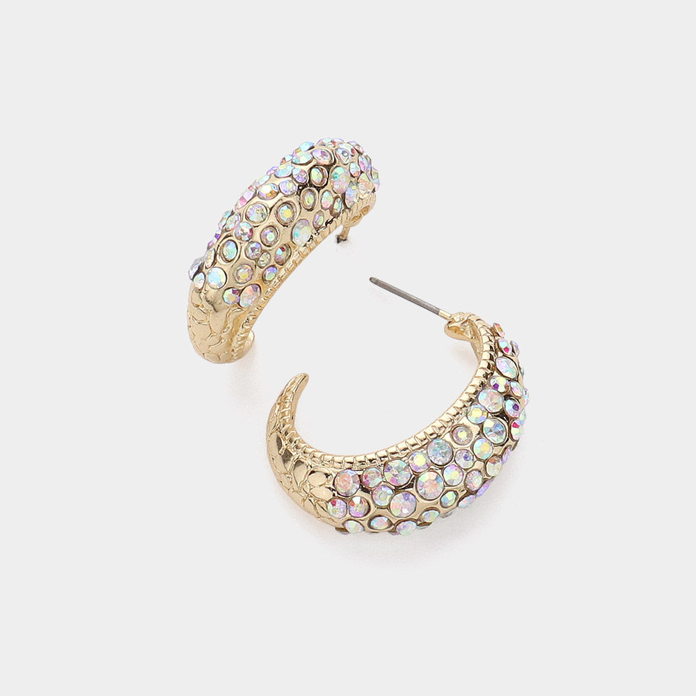 Madeline Love AB, Gold Rhinestone Embellished Half Hoop Earrings