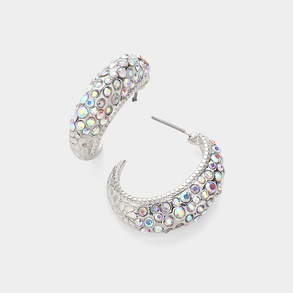 Madeline Love AB, Rhodium Rhinestone Embellished Half Hoop Earrings
