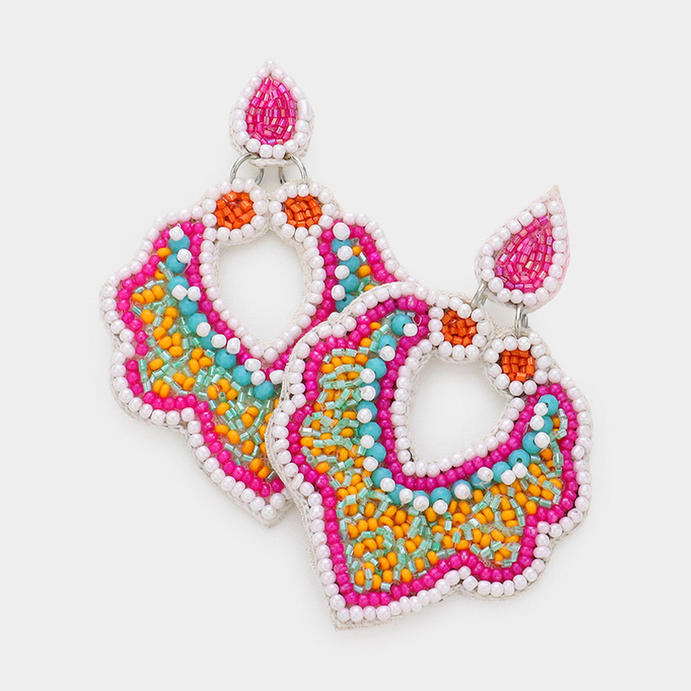 Madeline Love Pink Faux Leather Back Seed Beaded Petal Dangle Earrings