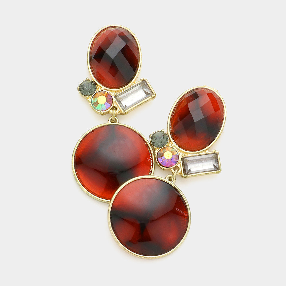 Madeline Love Brown, Gold Stone Round Dangle Earrings