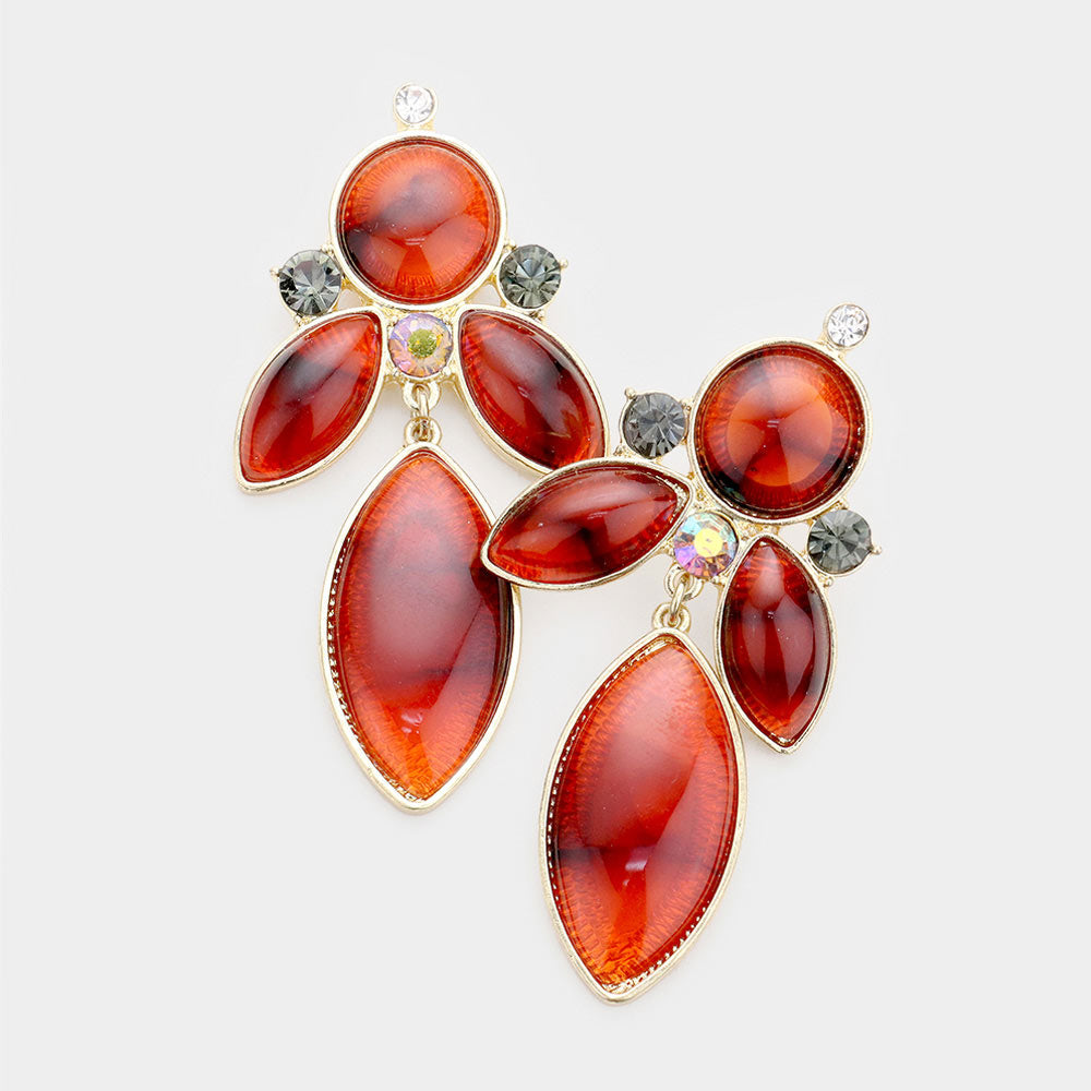 Madeline Love Brown, Gold Oval Resin Rhinestone Dangle Earrings