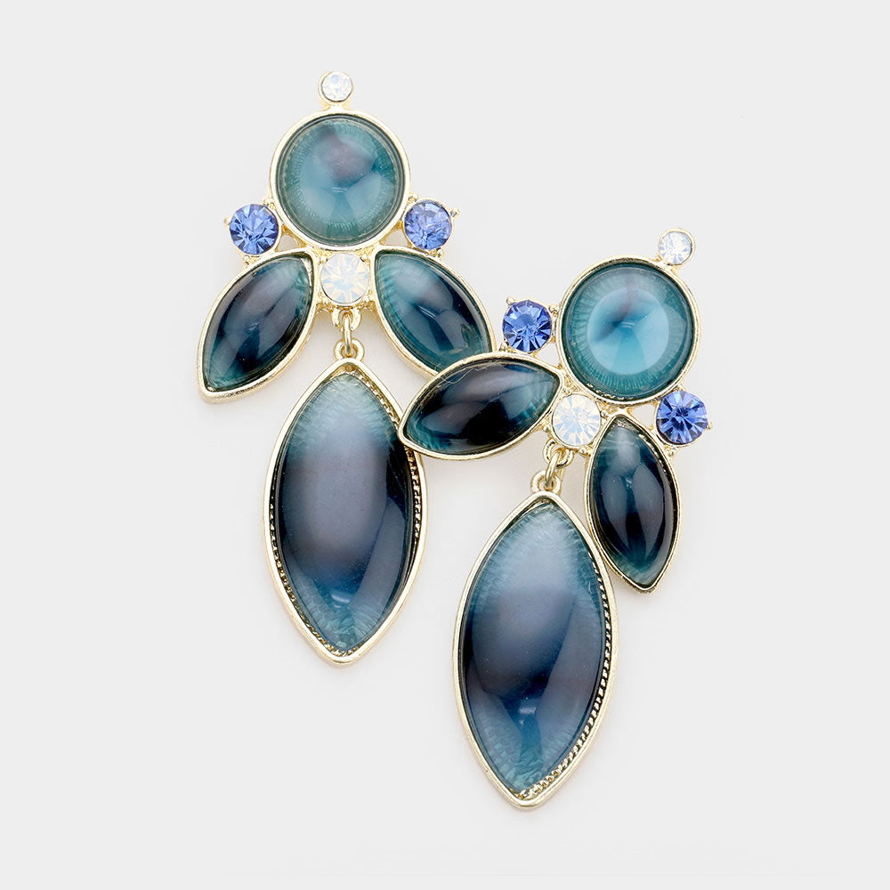 Madeline Love Blue, Gold, Montana Blue Oval Resin Rhinestone Dangle Earrings