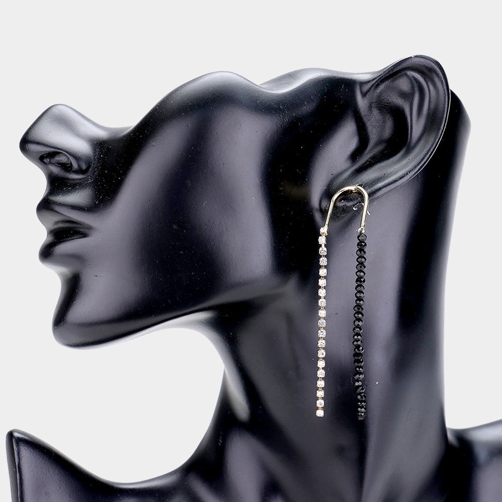 Madeline Love Black, Gold Rhinestone Bead long Drop Earrings