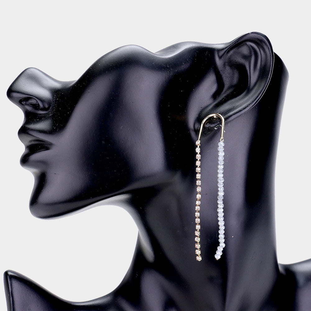 Madeline Love Gold, Gray Rhinestone Bead long Drop Earrings
