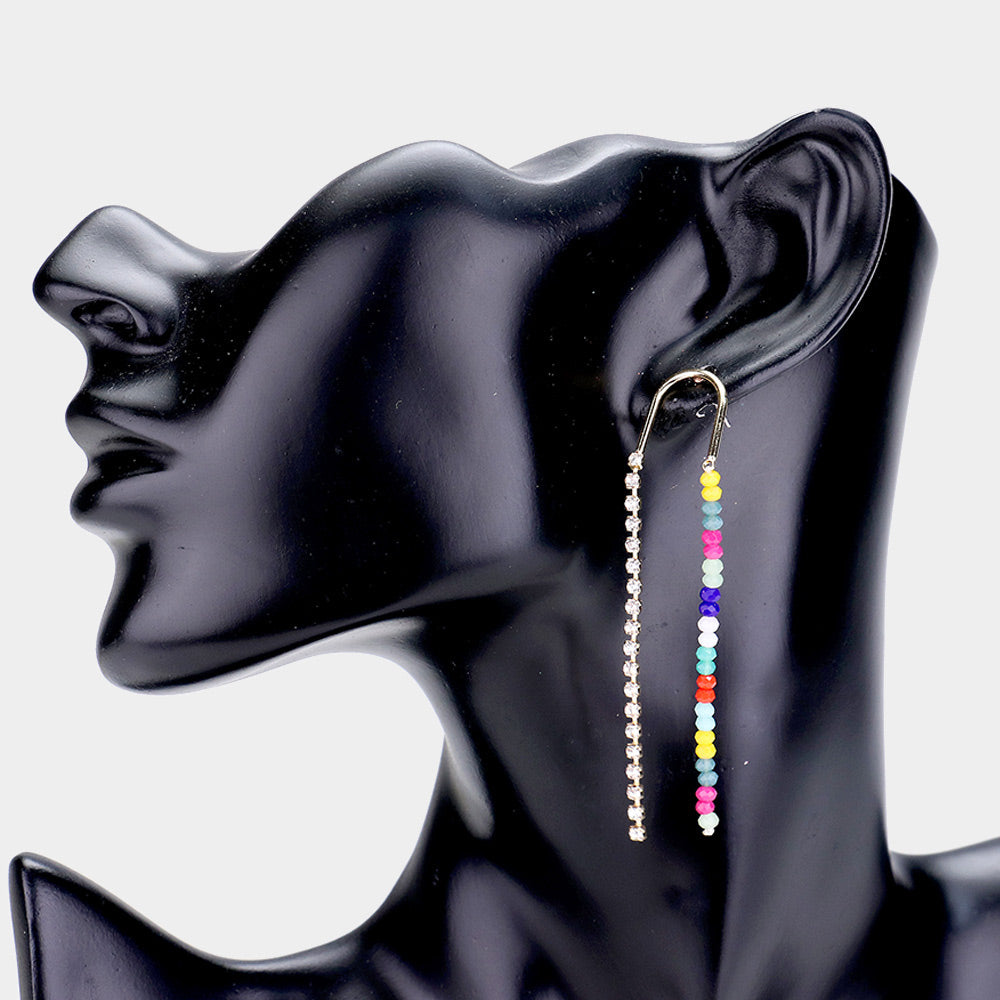 Madeline Love Gold, Multi Rhinestone Bead long Drop Earrings