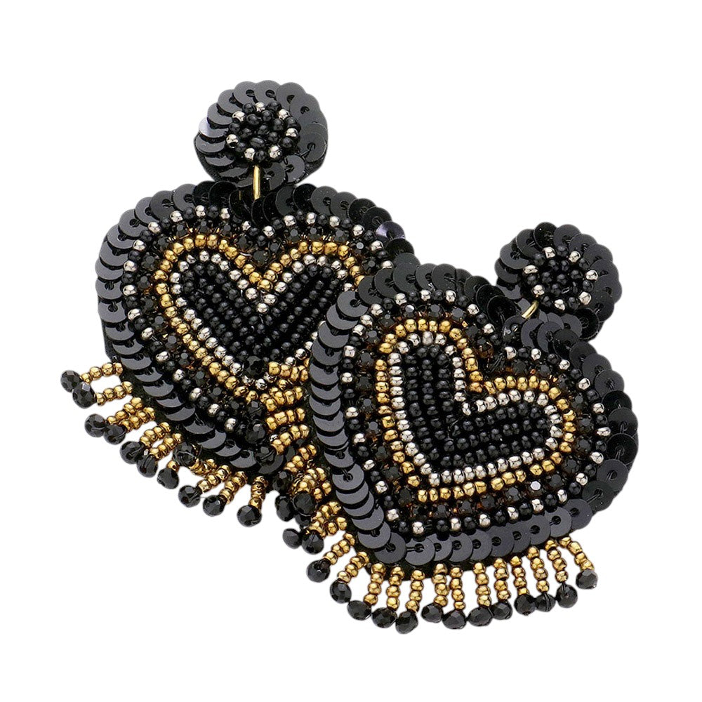 Felt Back Seed Bead Sequin Heart Earrings, beautifully handcrafted design adds a gorgeous glow to any outfit. Fun jewelry that fits your lifestyle! Birthday Gift, Anniversary Gift, Mother's Day Gift, Christmas Gift, Valentines Day Gift, Regalo Cumpleanos, Regalo Navidad, Regalo Dia del Amor, Thank you Gift
