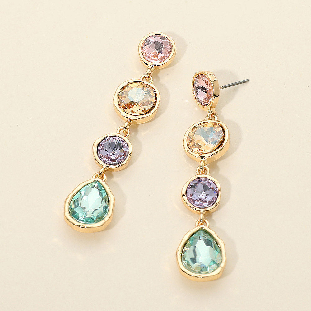 Madeline Love Gold, Light, Multi Round Teardrop Stone Link Drop Earrings
