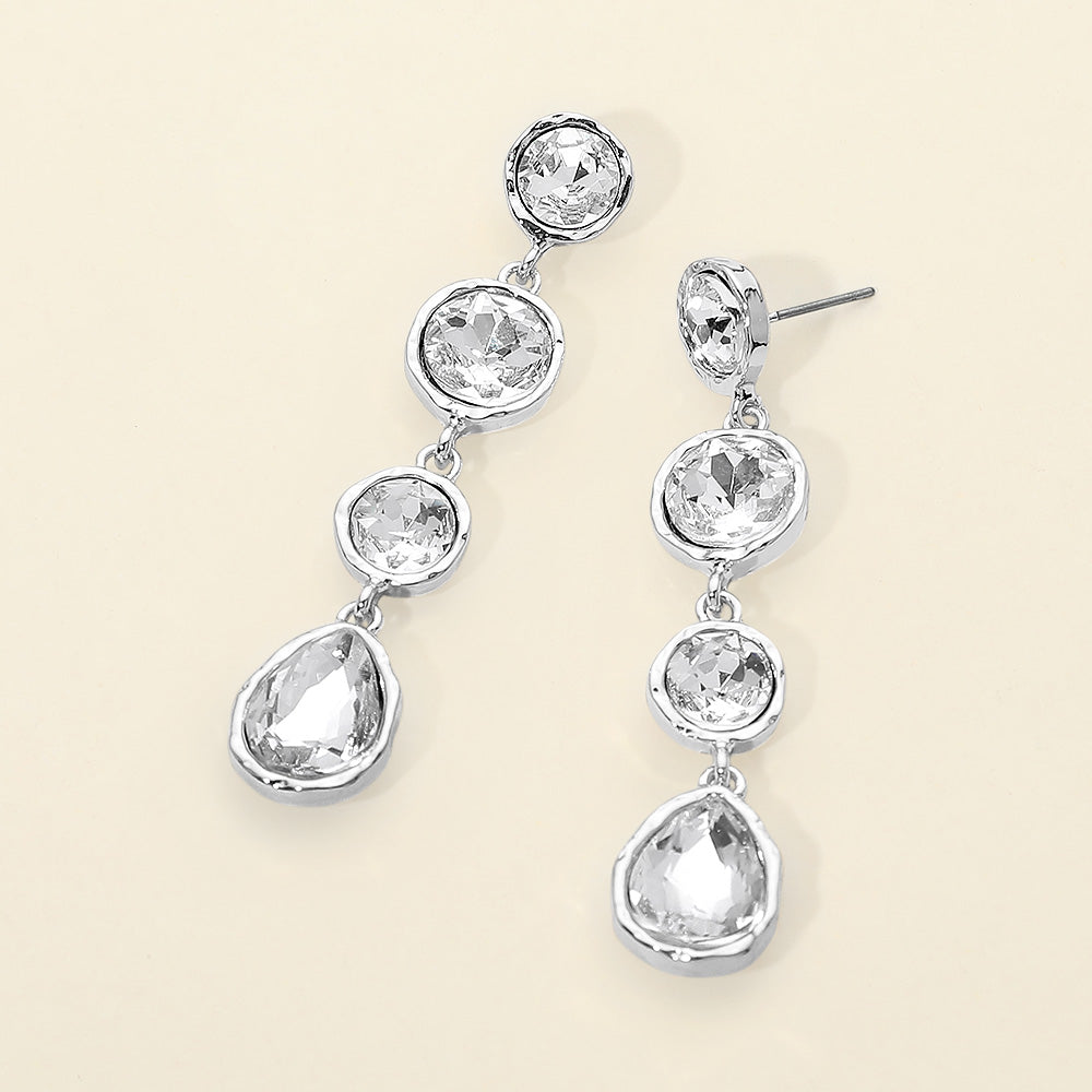 Madeline Love Clear, Silver Round Teardrop Stone Link Drop Earrings