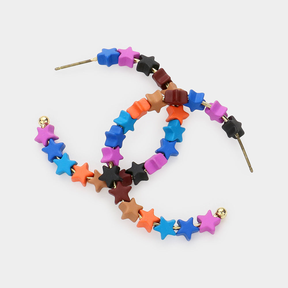 Madeline Love Multi, Purple Colorful Star Hoop Earrings