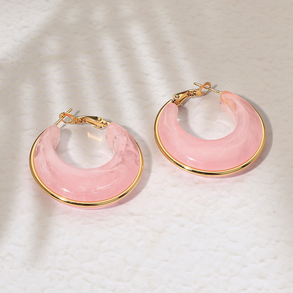 Madeline Love Gold, Pink Stainless Steel Gold Trimmed Chunky Resin Hoop Earrings