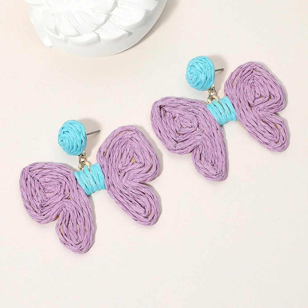 Madeline Love Lavender Twisted Raffia Bow Dangle Earrings