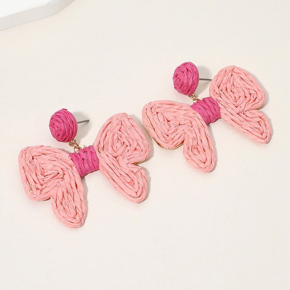 Madeline Love Pink Twisted Raffia Bow Dangle Earrings