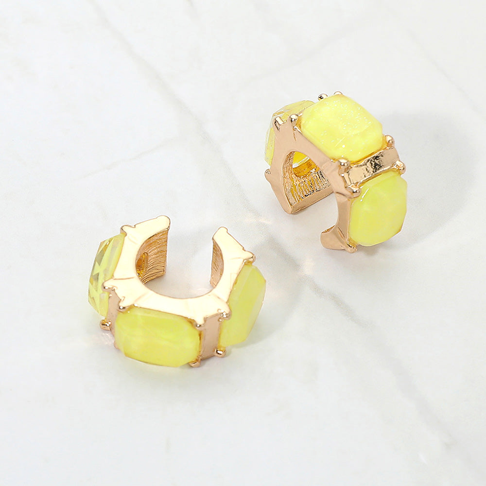 Madeline Love Neon, Yellow Geometric Sparkle Stone Ear Cuff Earrings