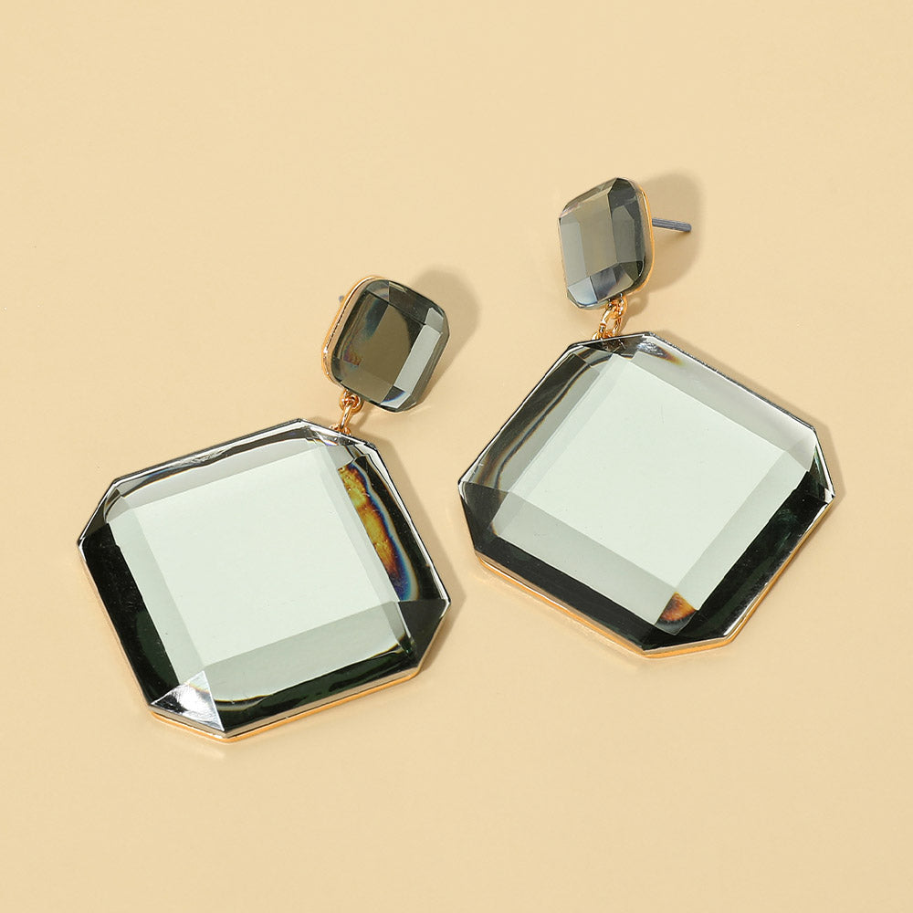 Madeline Love Black Diamond Faceted Geometric Stone Drop Earrings