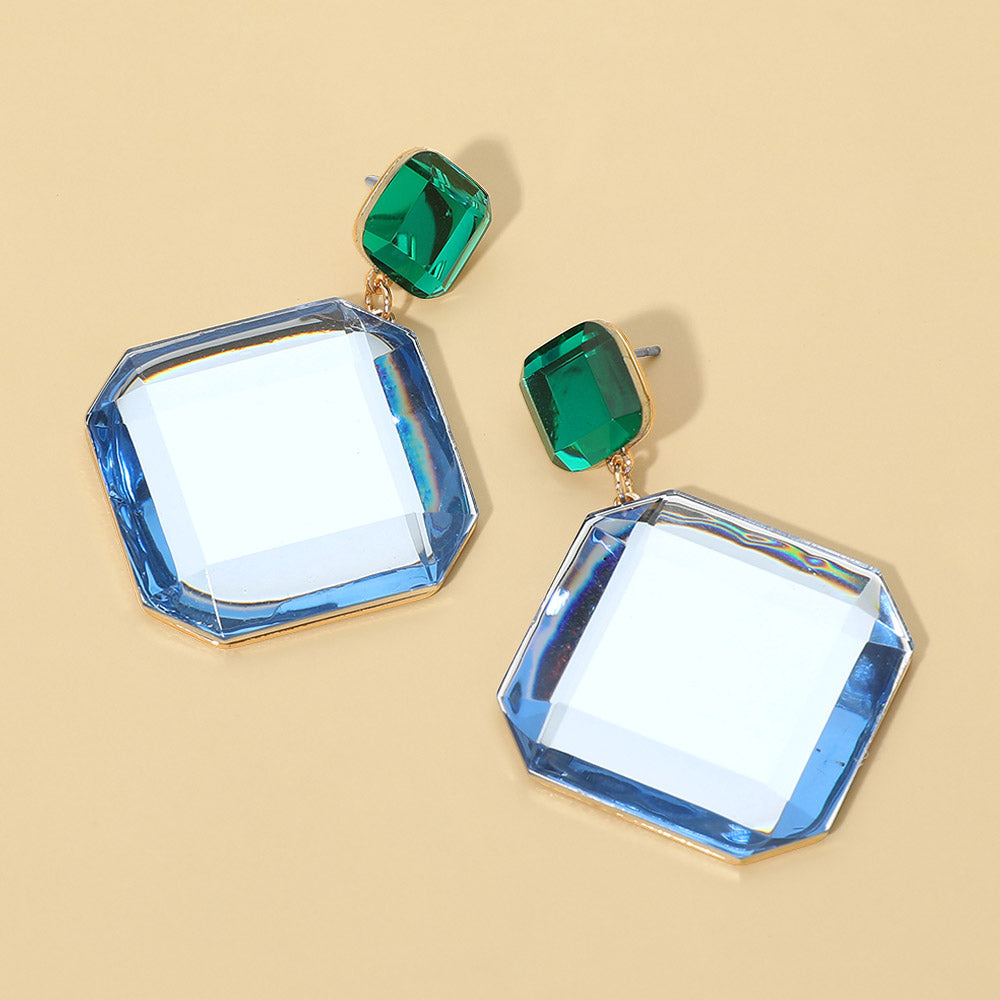 Madeline Love Light Blue Faceted Geometric Stone Drop Earrings
