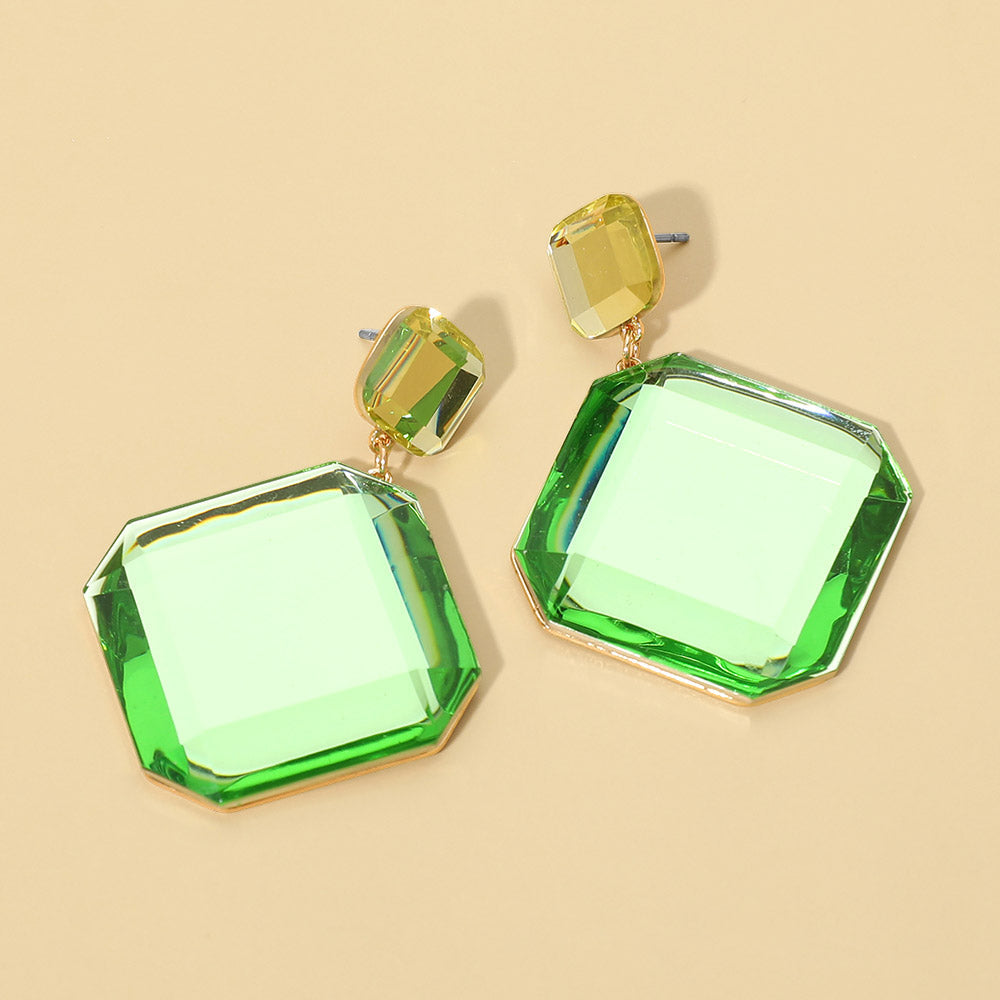 Madeline Love Green, Light Faceted Geometric Stone Drop Earrings