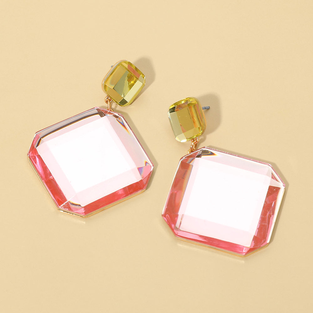 Madeline Love Light, Pink Faceted Geometric Stone Drop Earrings