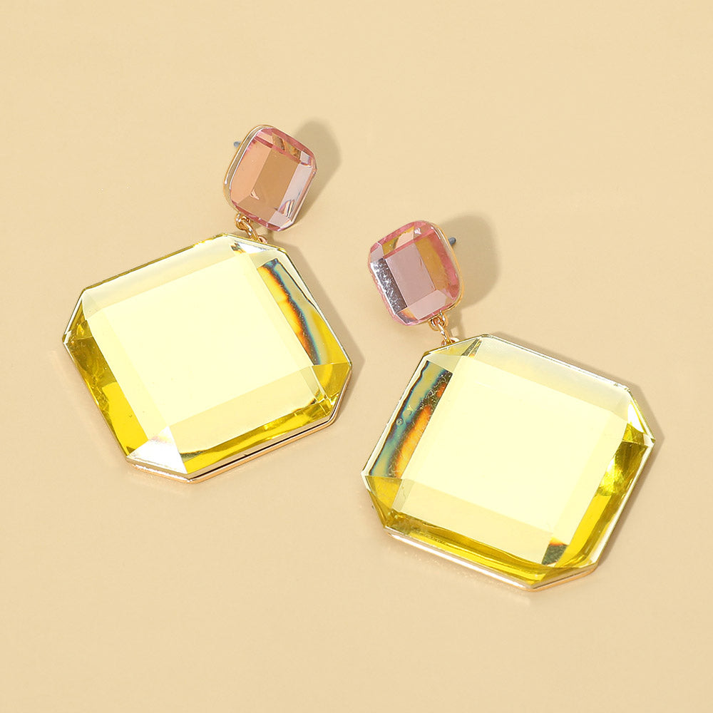 Madeline Love Light, Yellow Faceted Geometric Stone Drop Earrings