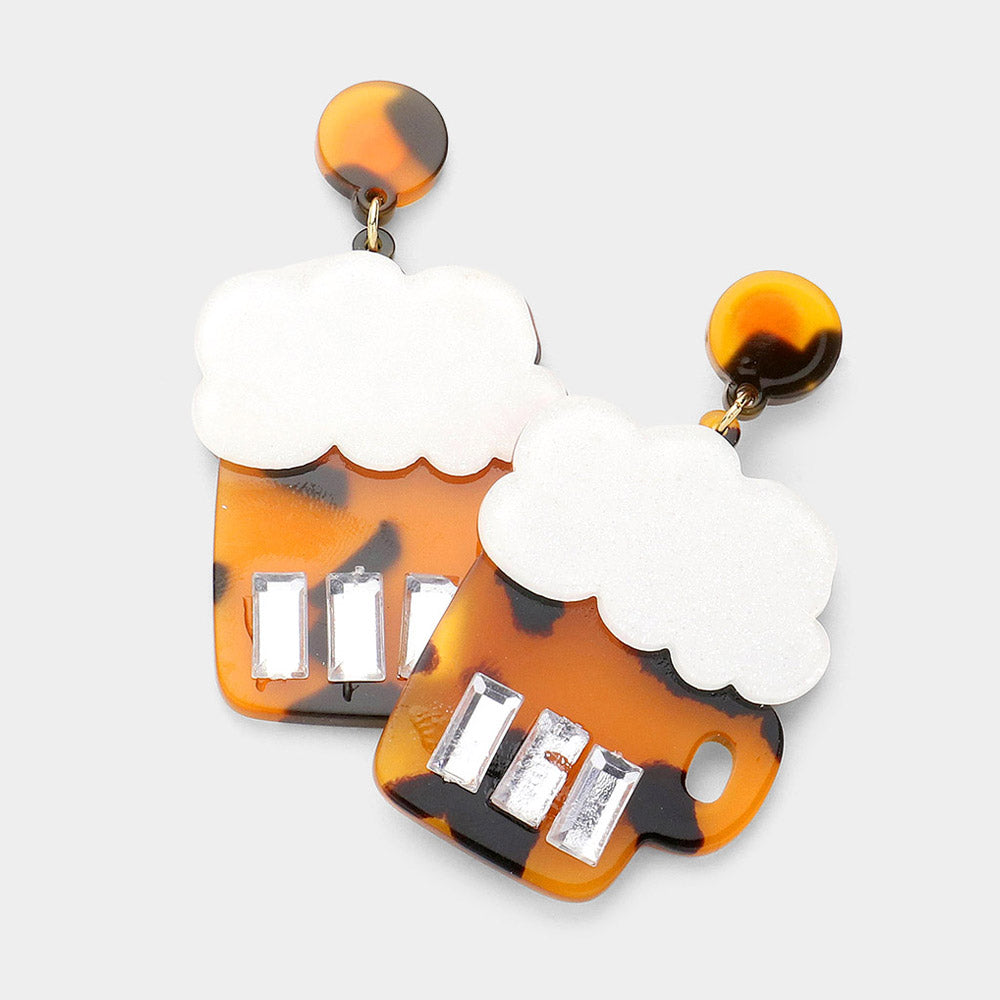 Madeline Love Tortoise Glittered Celluloid Acetate Tortoise Beer Dangle Earrings