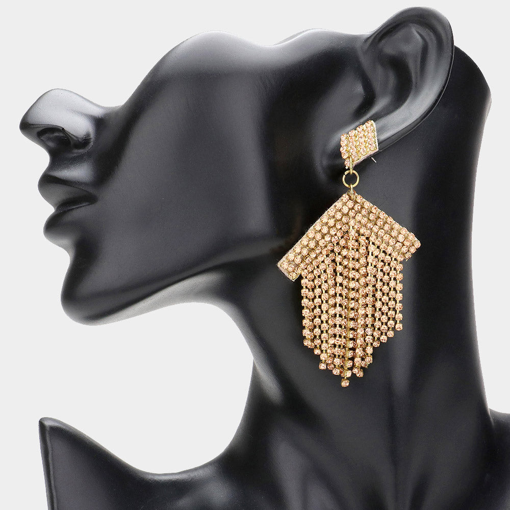 Madeline Love Peach Felt Back Rhinestone Fringe Dangle Earrings