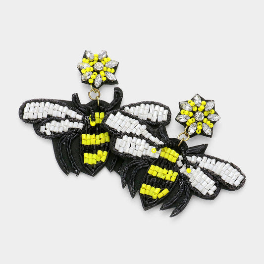 Madeline Love Black Felt Back Multi Bead Honey Bee Dangle Earrings