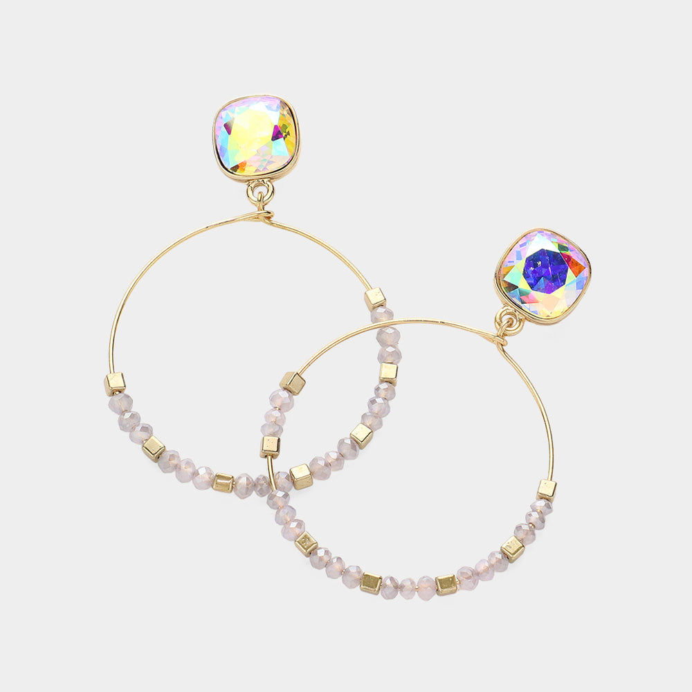 Madeline Love Purple Square Glass Stone Pointed Faceted Beaded Open Circle Dangle Earrings