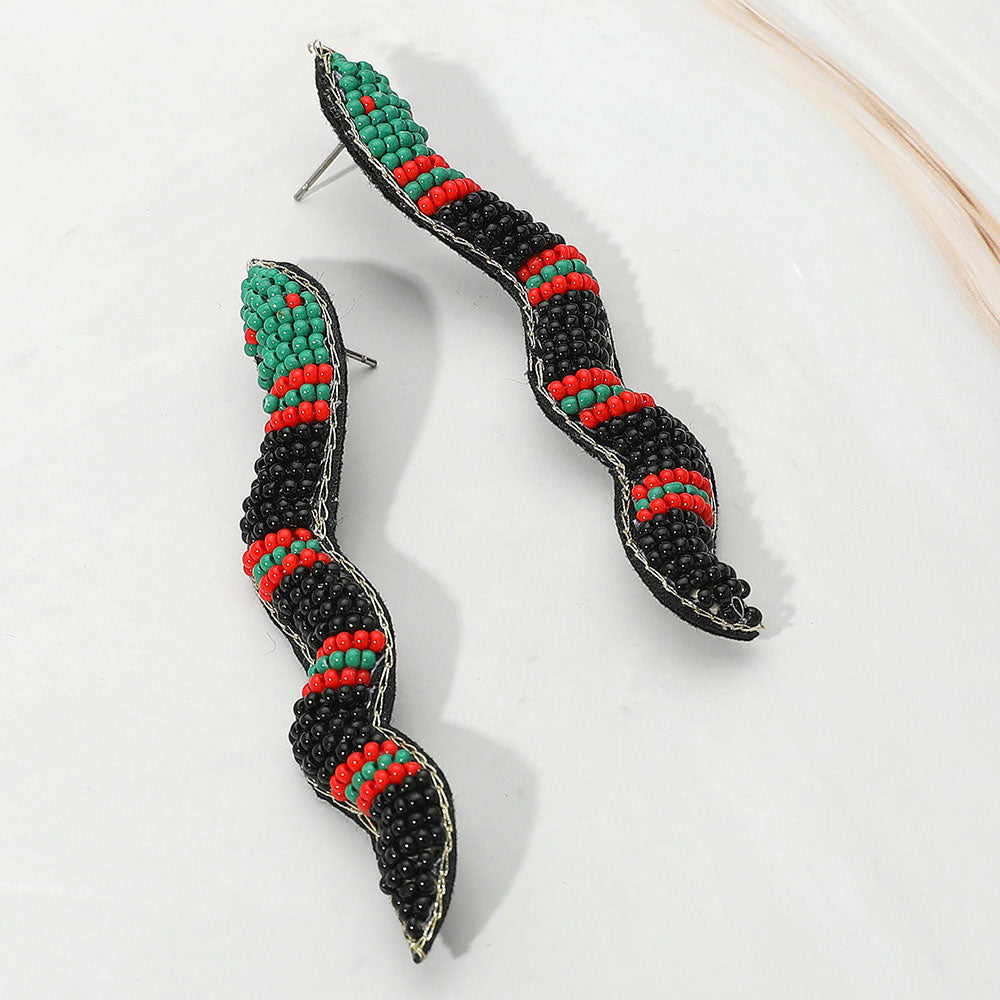 Madeline Love Black Felt Back Seed Beaded Snake Earrings