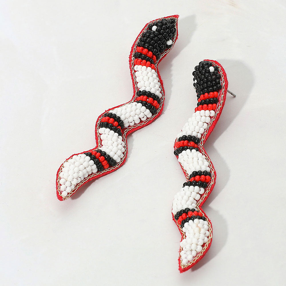 Madeline Love Black, White Felt Back Seed Beaded Snake Earrings