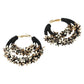 Madeline Love Black, Gold Flower Cluster Accented Seed Beaded Hoop Earrings - desc