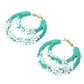 Madeline Love Turquoise, White Flower Cluster Accented Seed Beaded Hoop Earrings - desc