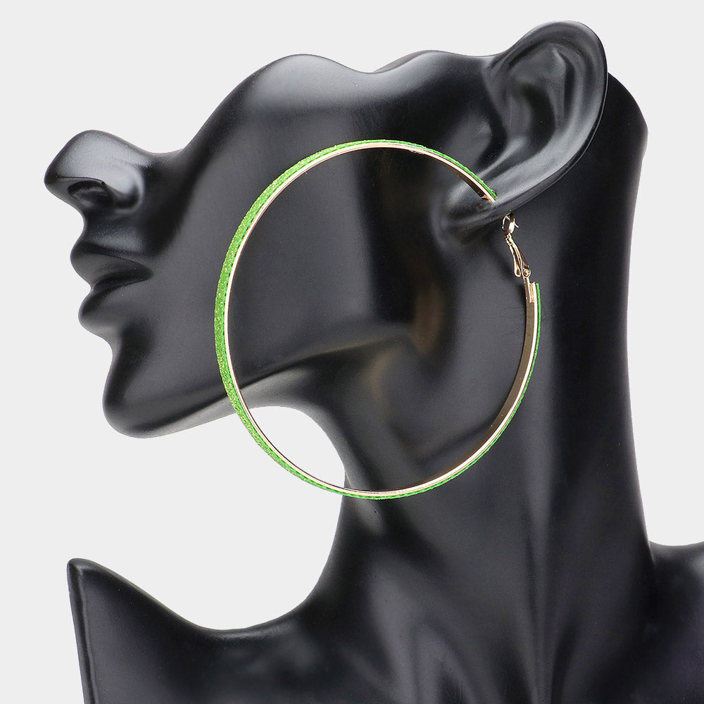 Madeline Love Gold, Green Oversized Glittered Hoop Earrings