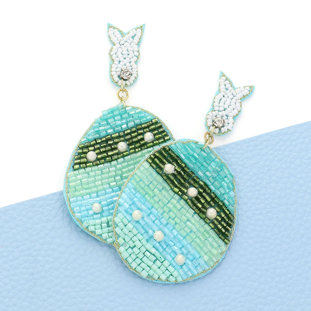 Madeline Love Mint Felt Back Beaded Easter Bunny Egg Link Dangle Earrings