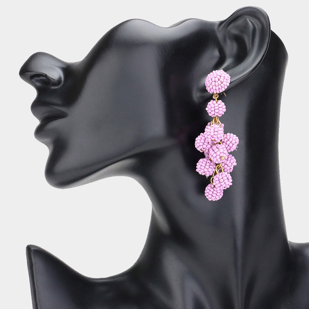 Madeline Love Lavender Seed Beaded Ball Cluster Vine Dangle Earrings