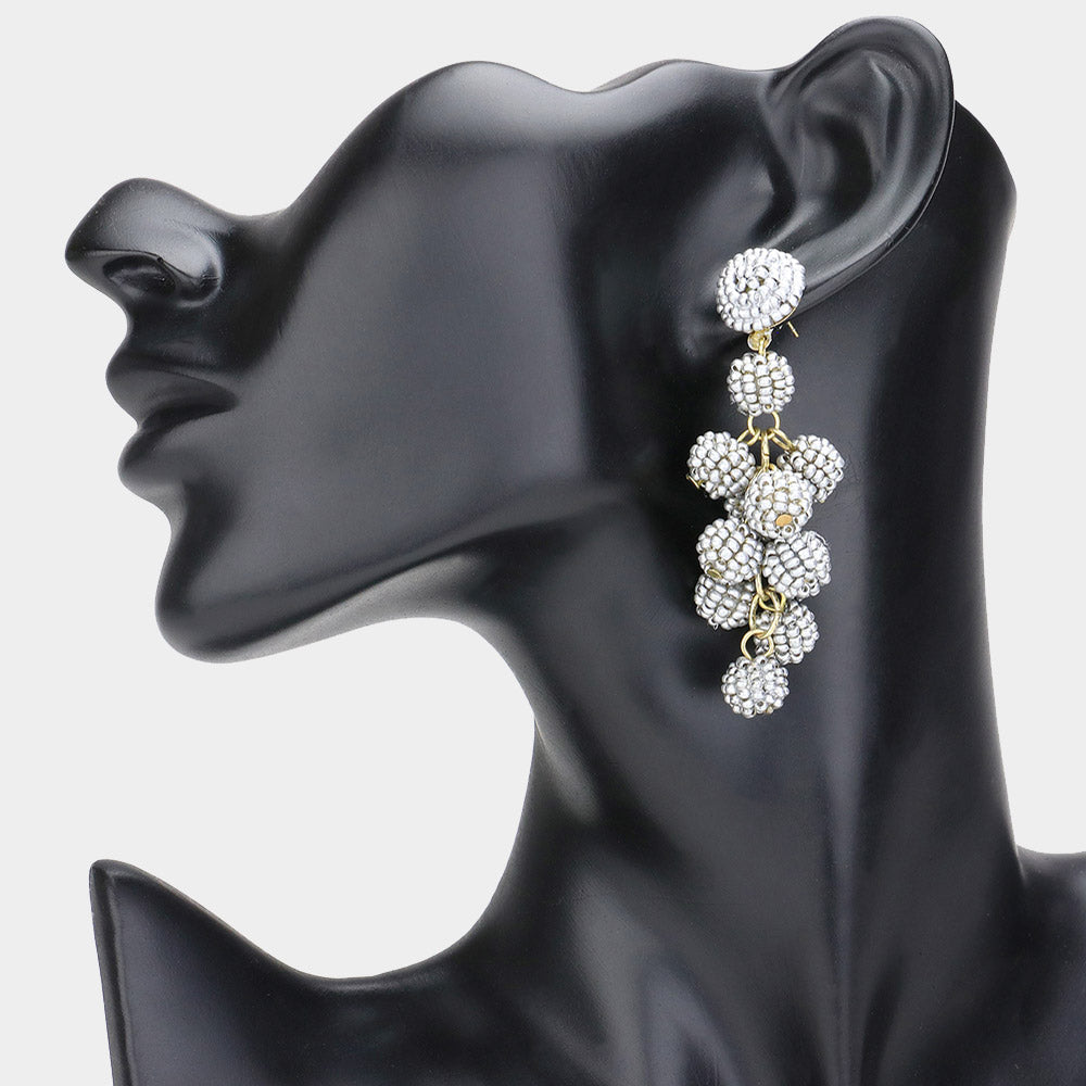 Madeline Love Silver Seed Beaded Ball Cluster Vine Dangle Earrings