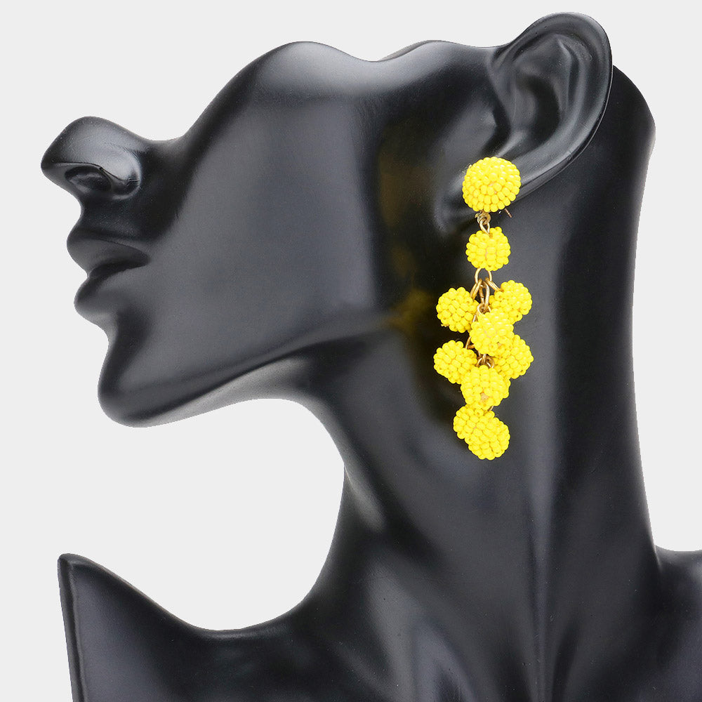 Madeline Love Yellow Seed Beaded Ball Cluster Vine Dangle Earrings