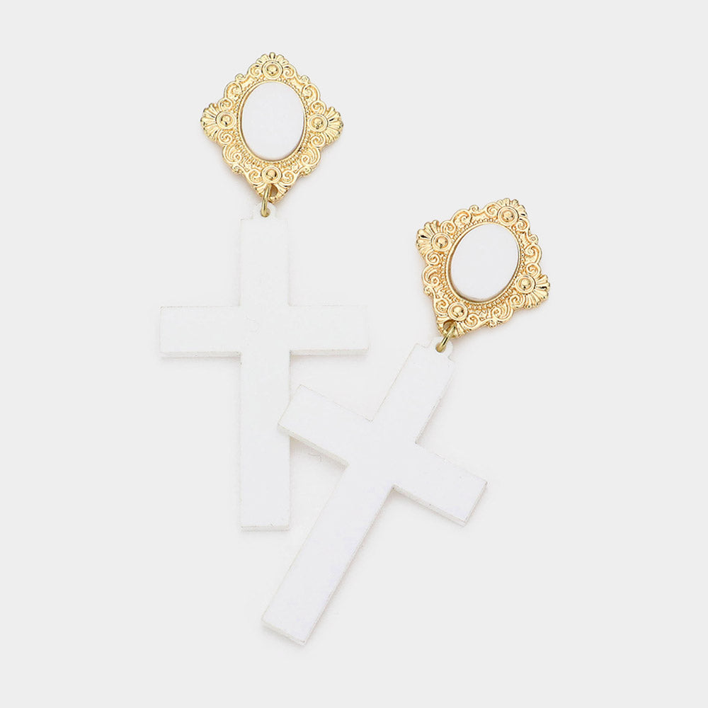 Madeline Love White Cross earrings