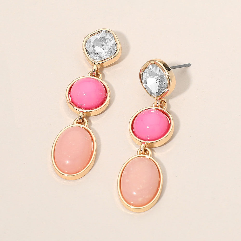 Madeline Love Pink Triple Stone Bezel Link Drop Earrings