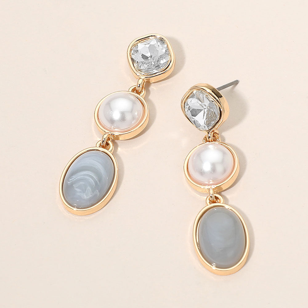 Madeline Love Cream Triple Stone Bezel Link Drop Earrings