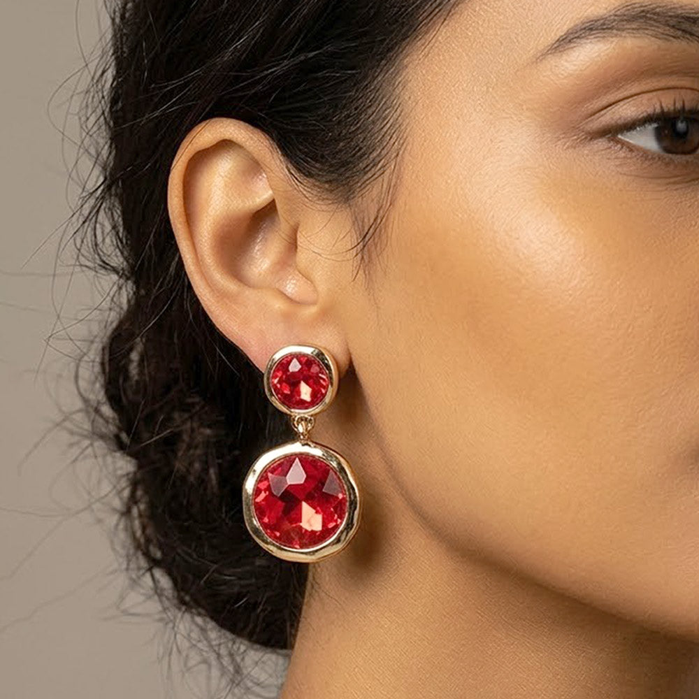 Madeline Love Red Dual Round Stone Drop Earrings