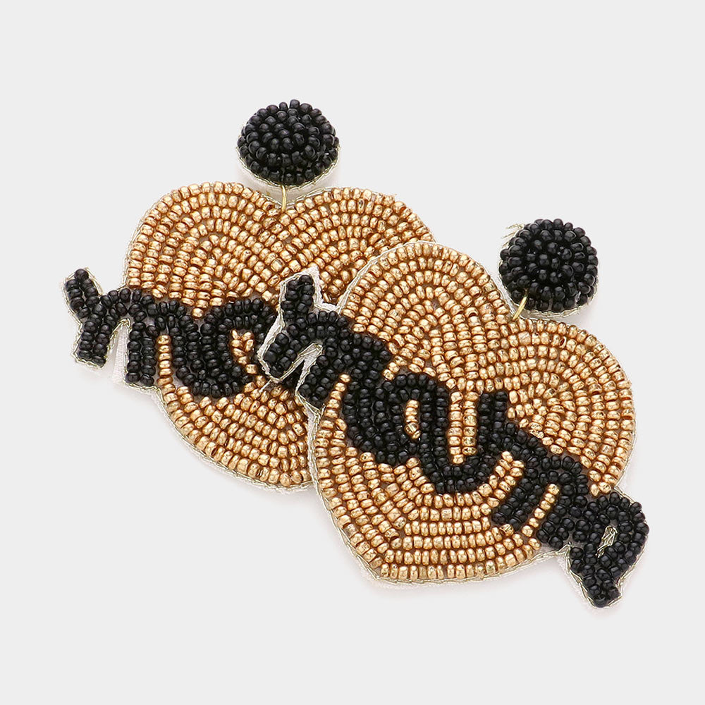 Madeline Love Black Mama Message Felt Back Seed Beaded Heart Dangle Earrings