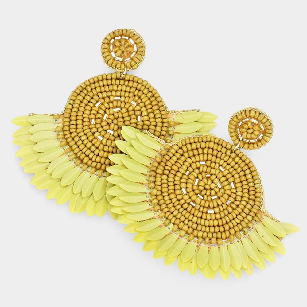 Madeline Love Olive Green Boho Seed Beaded Round Fringe Dangle Earrings