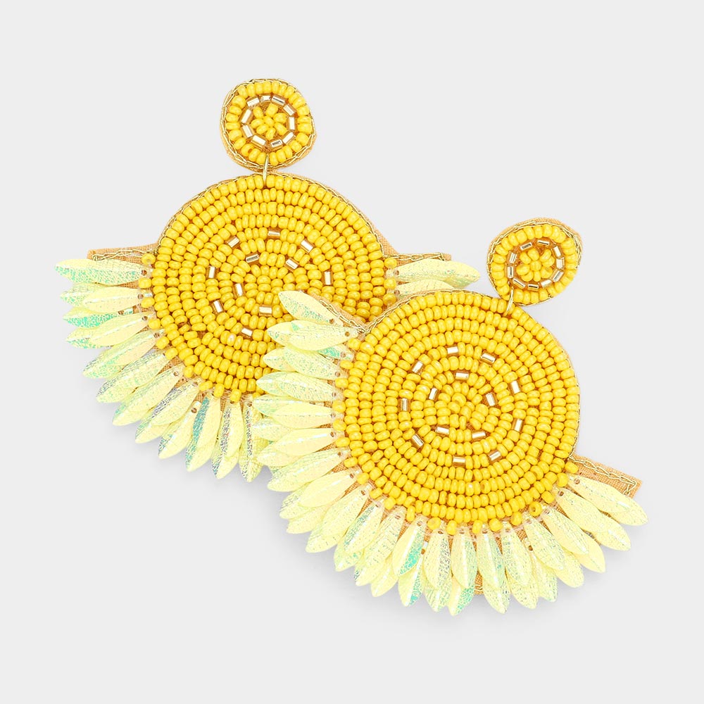 Madeline Love Yellow Boho Seed Beaded Round Fringe Dangle Earrings
