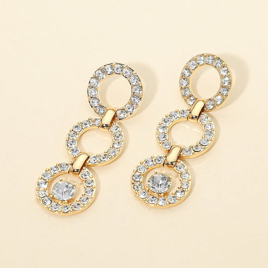 Madeline Love Clear, Gold Gold Dipped Rhinestone Circle Link Drop Earrings