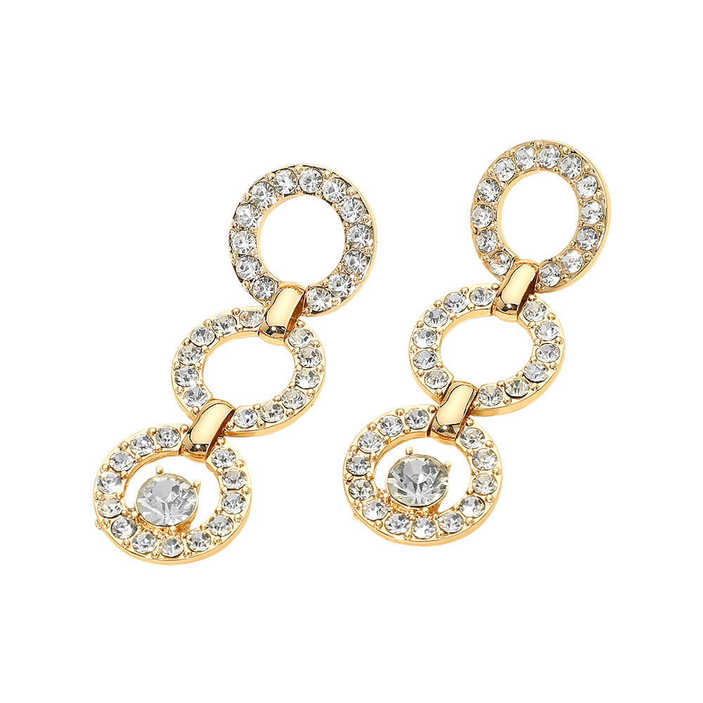 Madeline Love Clear, Gold Gold Dipped Rhinestone Circle Link Drop Earrings - desc