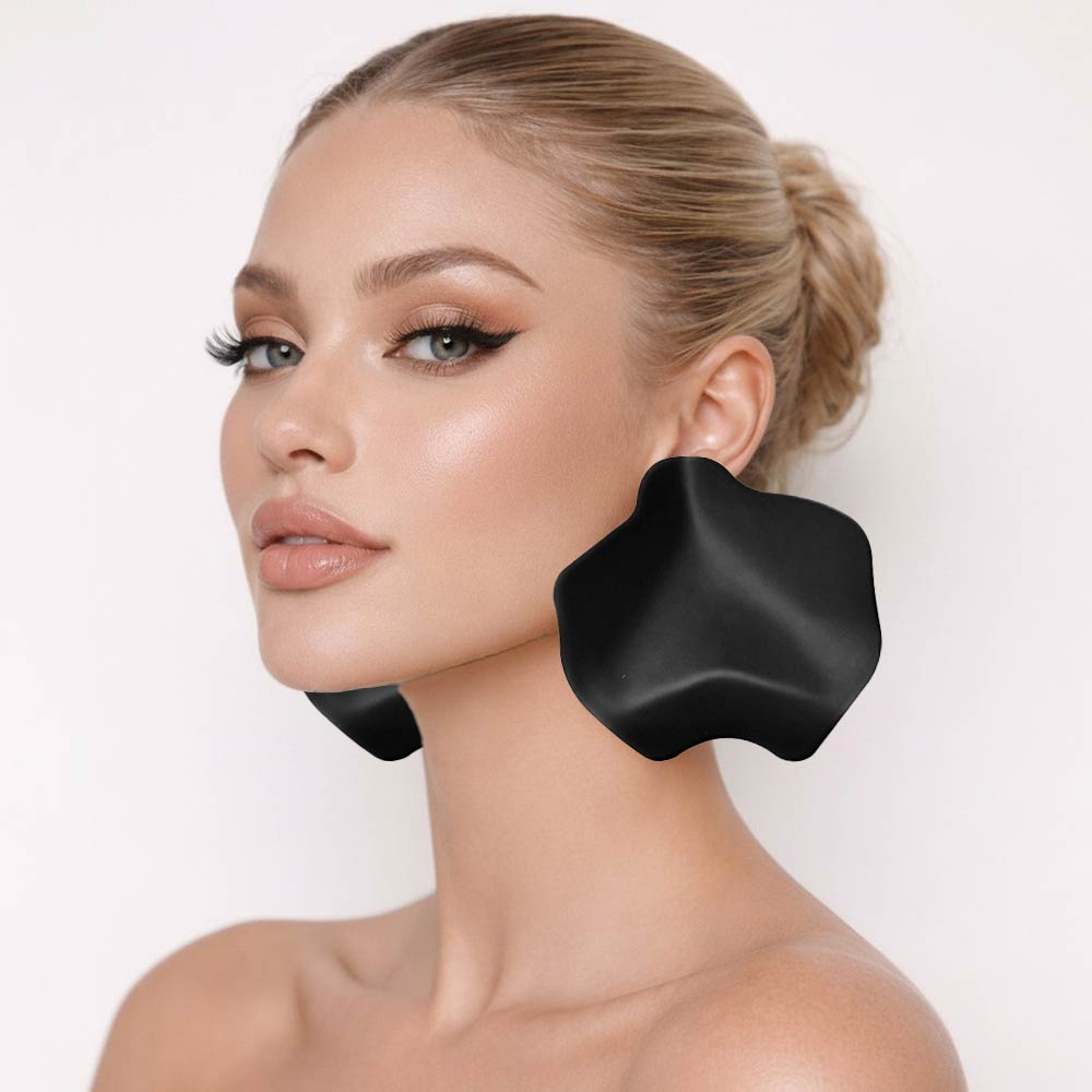 Madeline Love Black Oversized Sculpted Plate Statement Earrings
