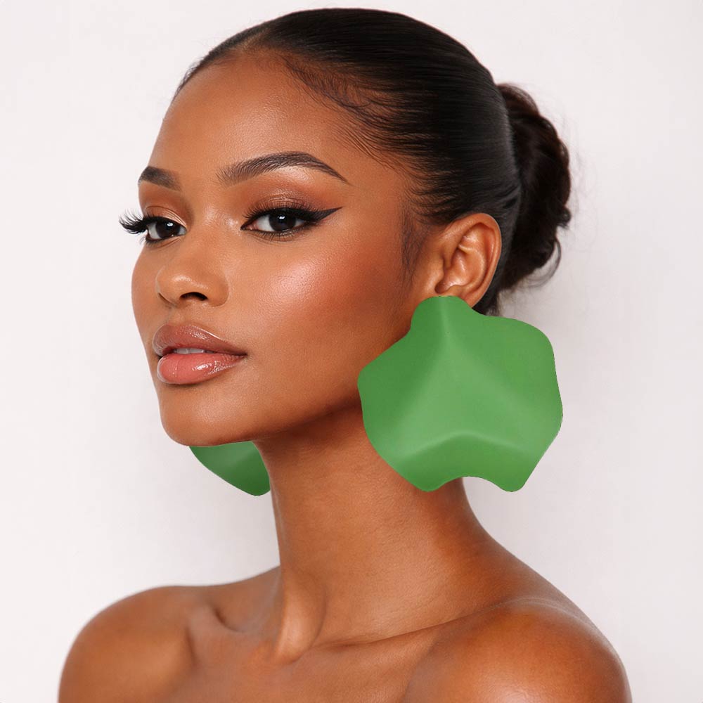 Madeline Love Green Oversized Sculpted Plate Statement Earrings